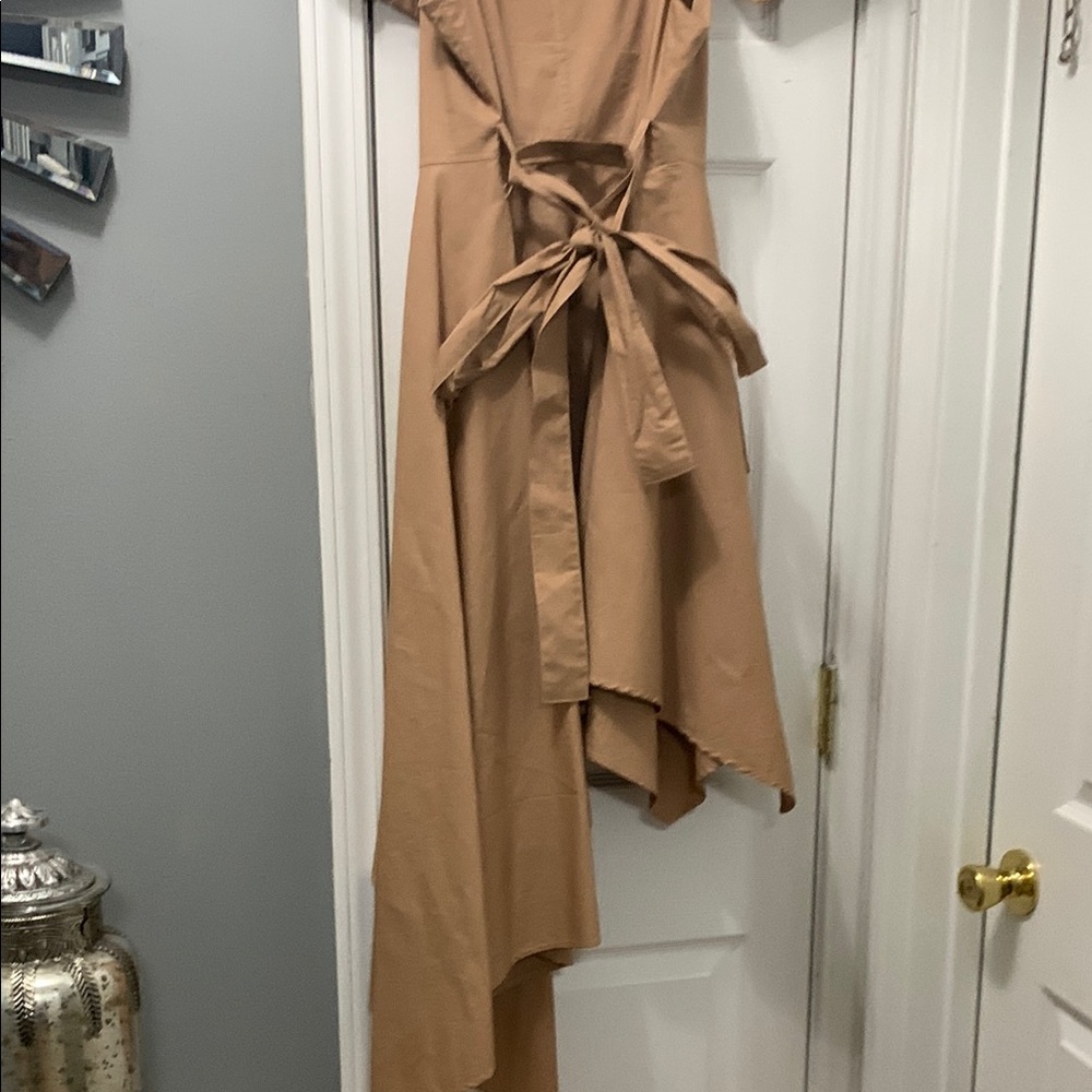 Elegant Tan Off-Shoulder Dress by Hot and Delicious - Picture 10 of 10